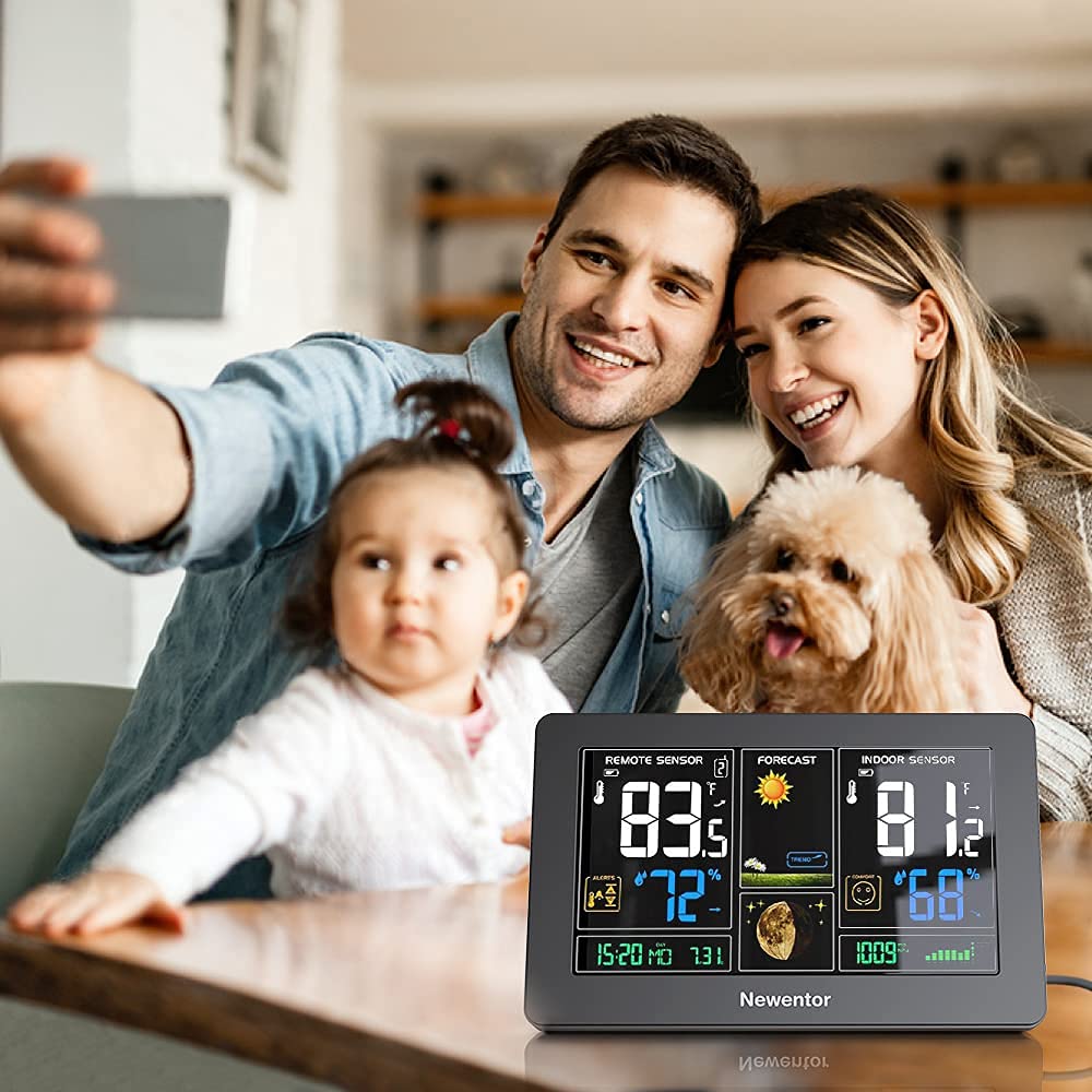 Newentor weather station backlight adjustable for night visibility.