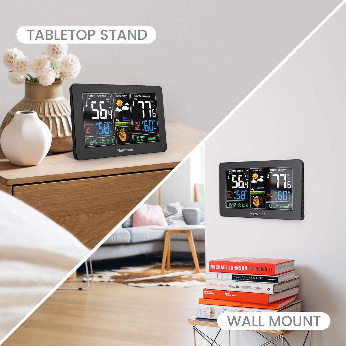 Newentor dual alarms feature on the weather station.