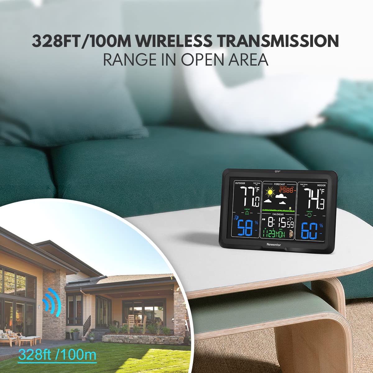 Newentor wireless sensor captures ambient data for multiple rooms in real life.