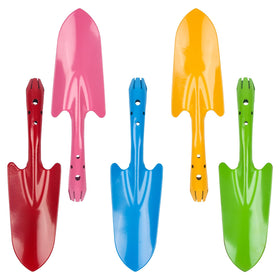 Newflager mini colorful metal hand shovels in a 5-pack for kid-friendly planting.