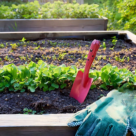 Newflager pink shovel supports light digging and flower bed prep.