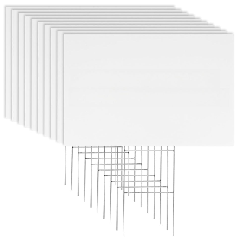 Newflager yard sign 18x12 inches in white with durable corrugated plastic for outdoor use.