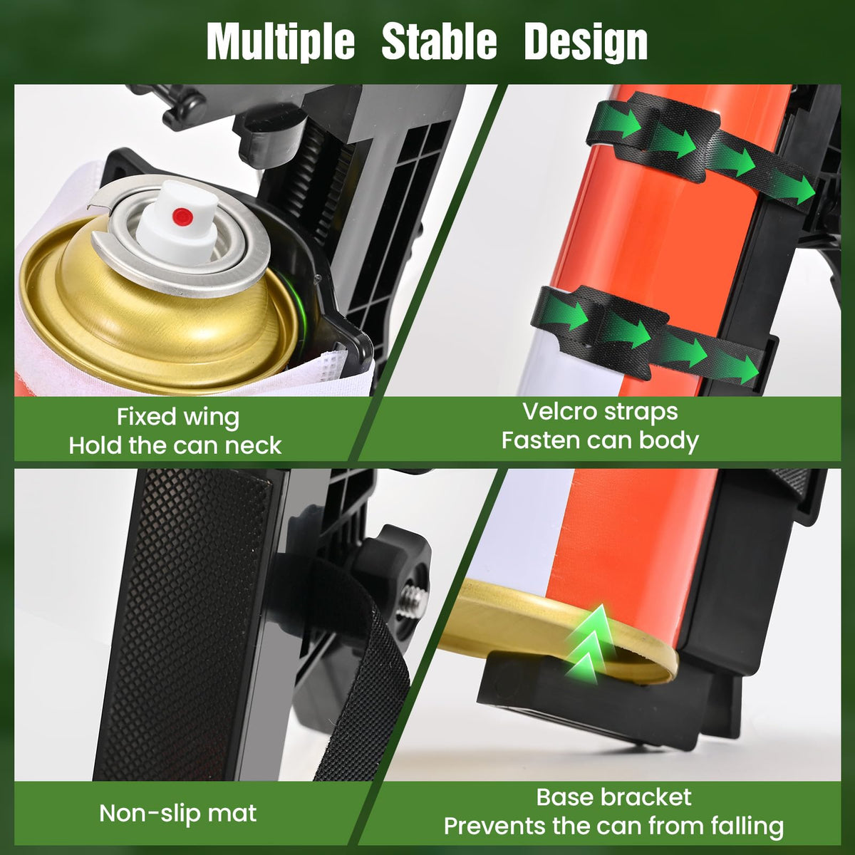 NEWFLY wide-top design stabilizes cans during spraying.