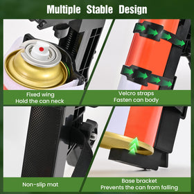NEWFLY wide-top design stabilizes cans during spraying.