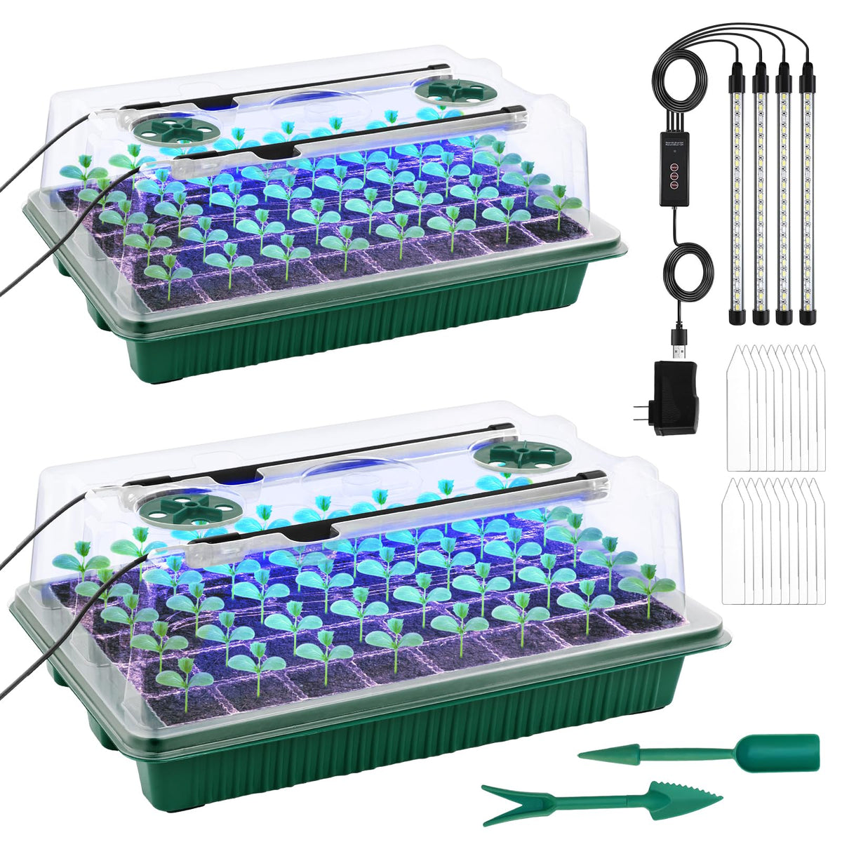 NEWKITS 2-pack seed starter tray with grow light for indoor seed starting