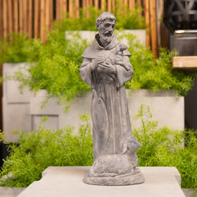 Newman House Studio Saint Francis resin sculpture, durable outdoor accent.