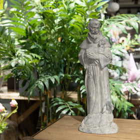 Newman House Studio Saint Francis figure with lambs, natural nurture vibe.
