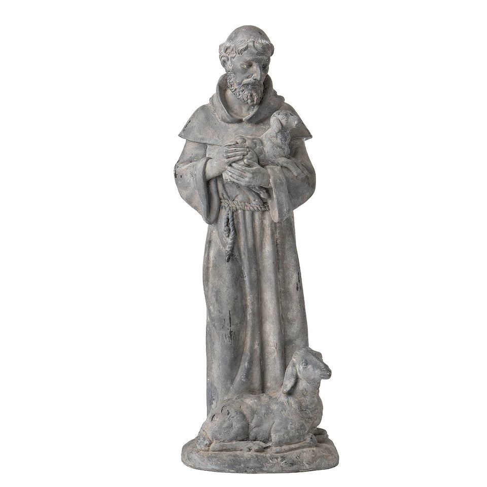 Newman House Studio Saint Francis statue with sheep, ideal garden centerpiece.