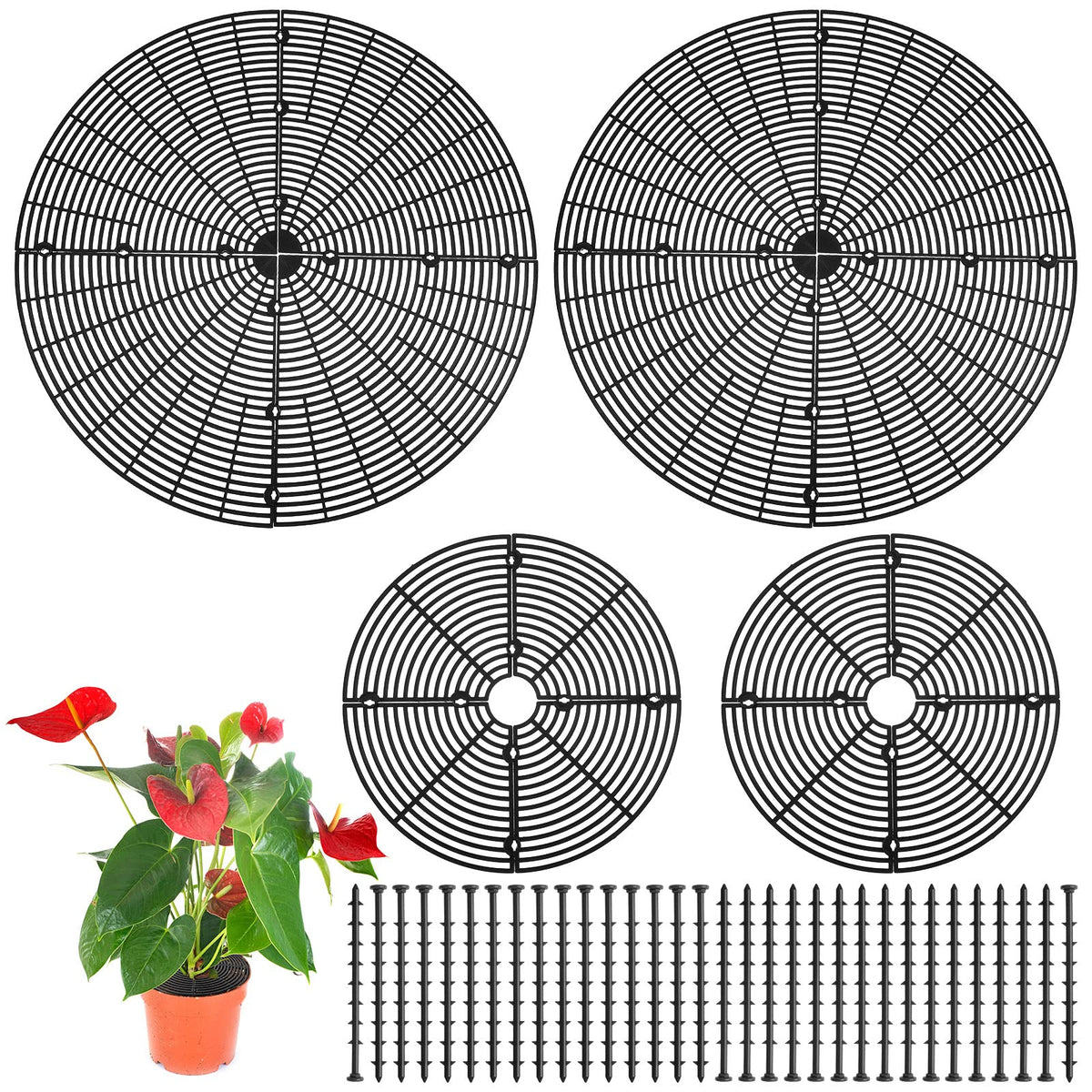 Newtay large plant pot grid protector on a pot guarding soil from pets.