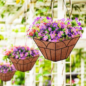 Newtay square coir liner for hanging baskets stabilizes contents with breathable fibers