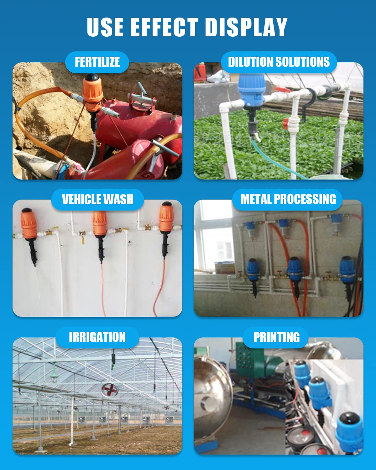 NEWTRY injector in irrigation line illustrates steady dosing in garden setups.