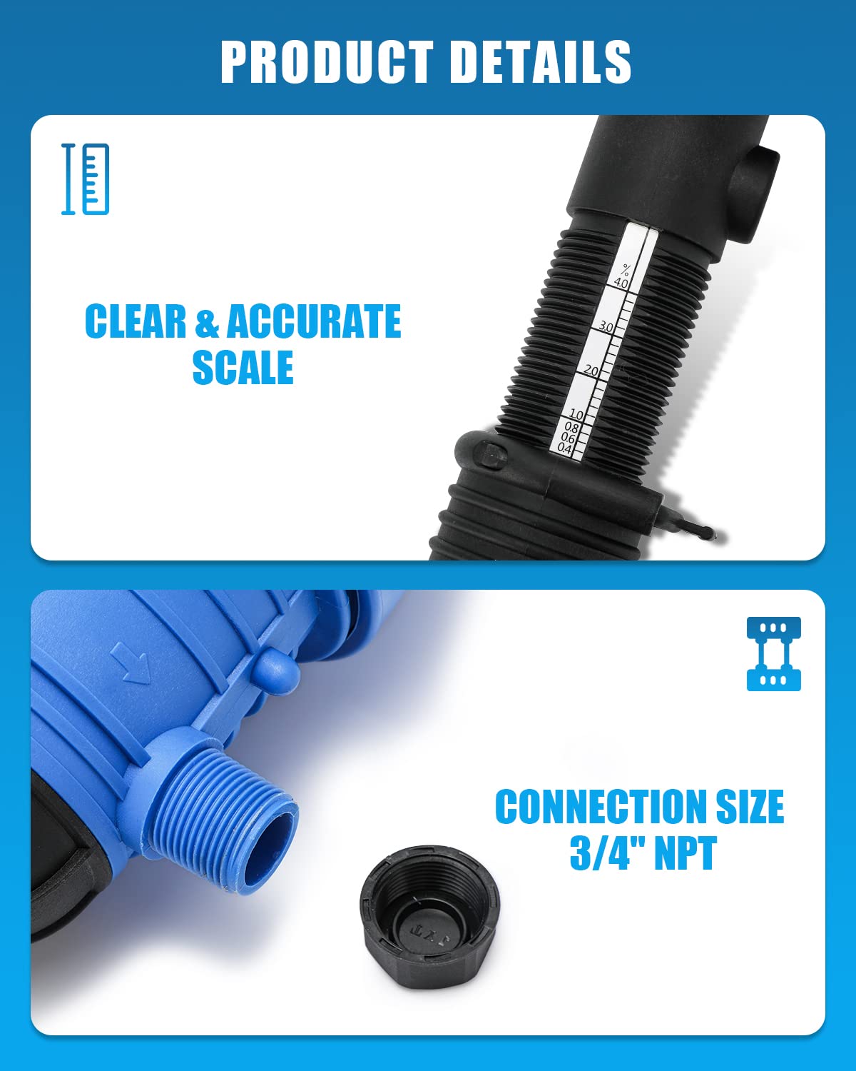 NEWTRY injector flow range from 0.09 to 11 GPM for compatibility.