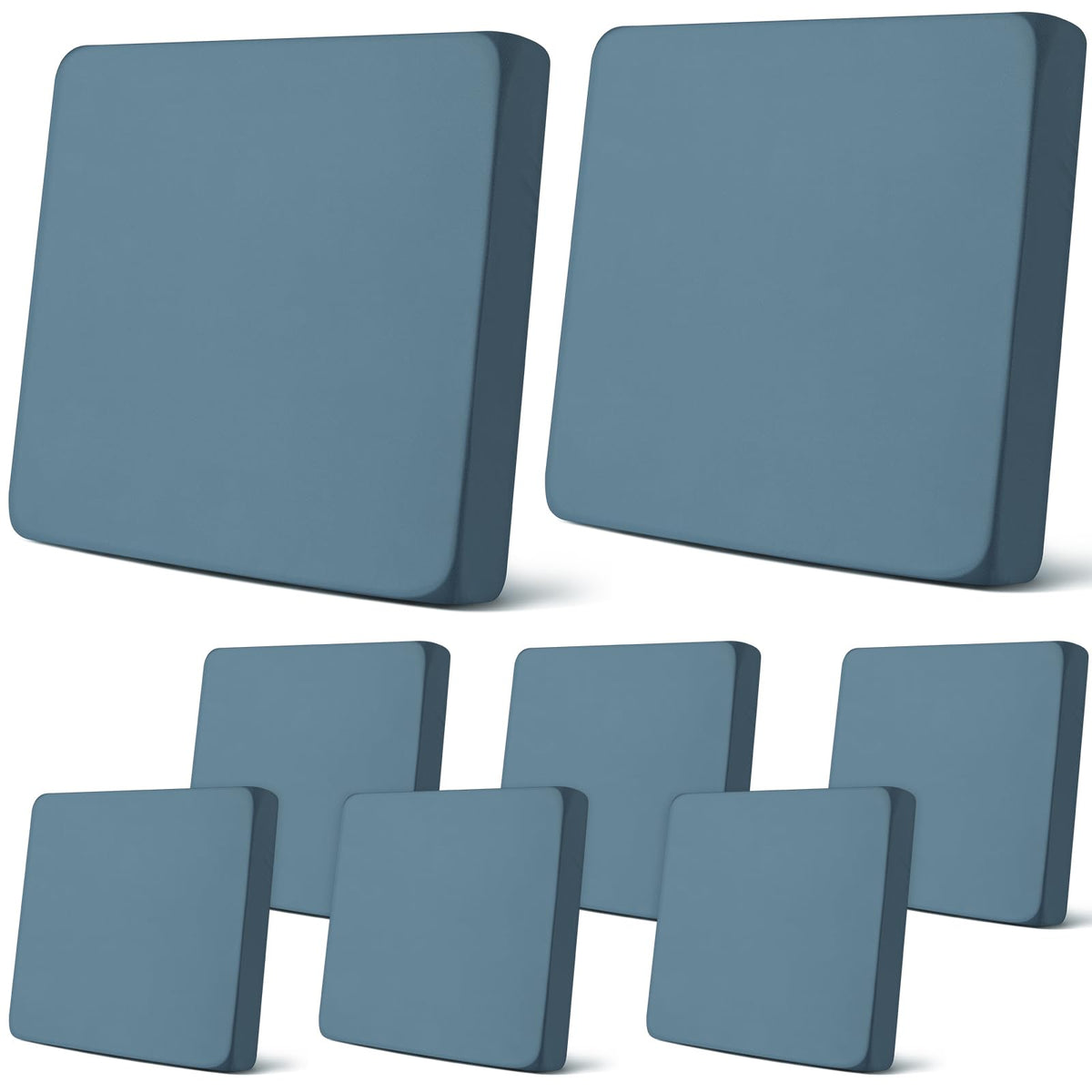 Newwiee 8Pcs patio cushion covers in gray-blue protect outdoor cushions.