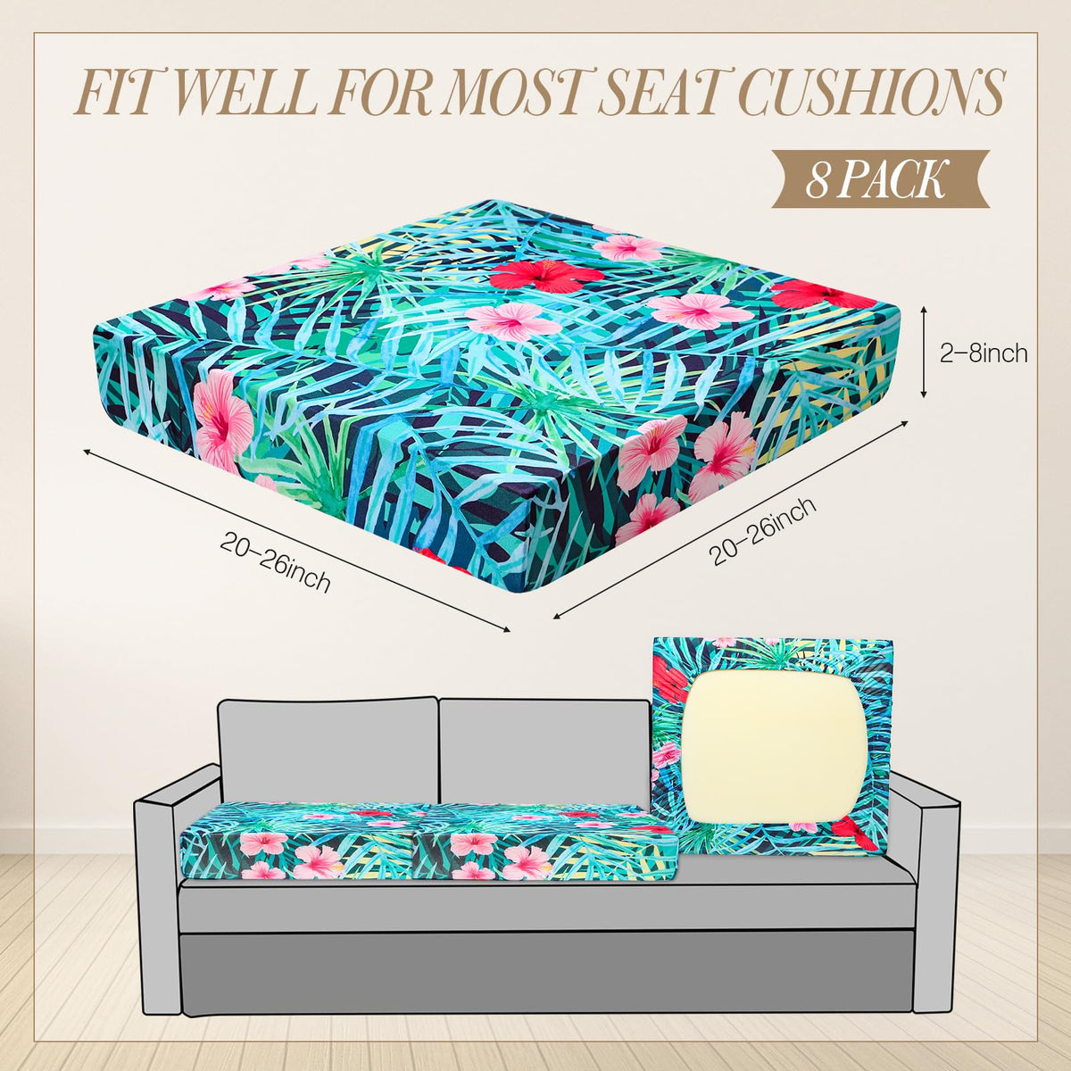 Newwiee 8Pcs stretch cushion covers with elastic fabric for easy fit