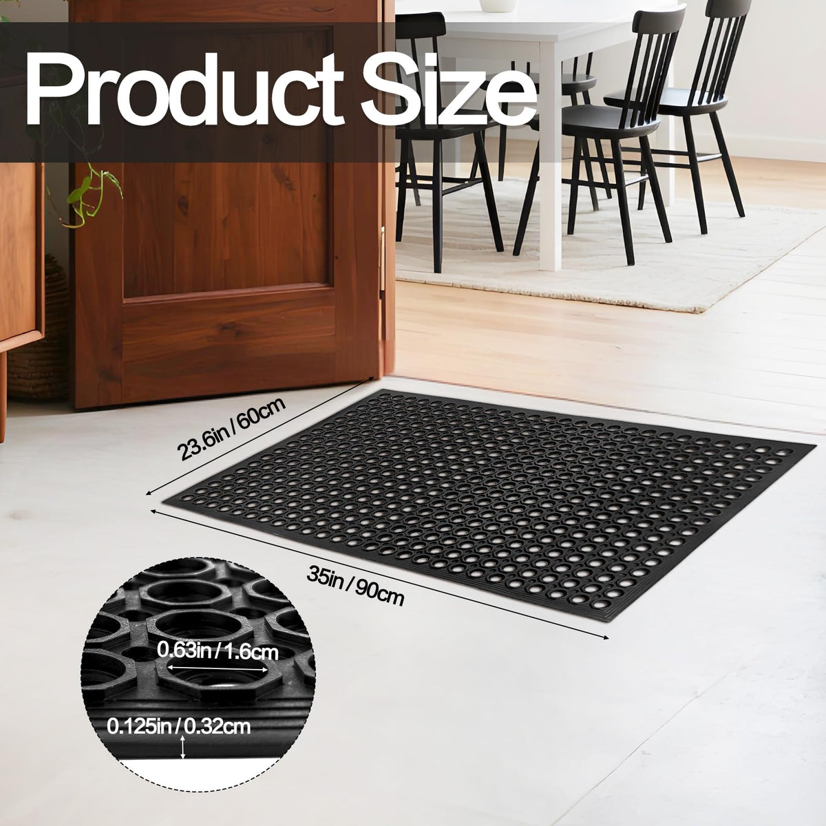 Nexboraque anti-fatigue mat drainage detail helps keep floors dry.
