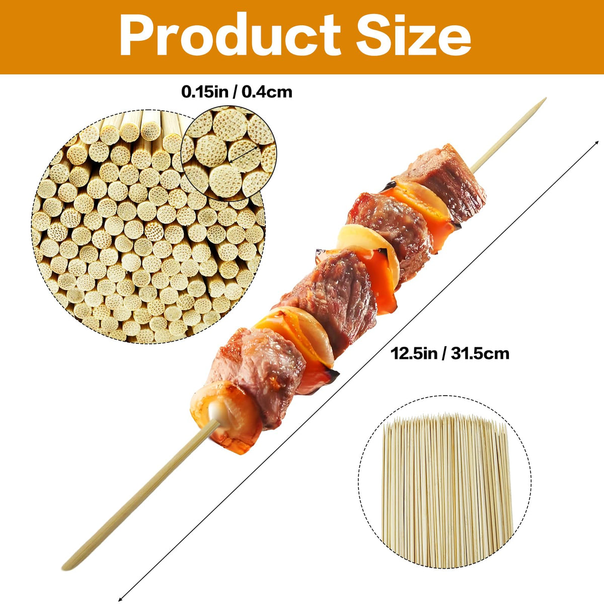 Nexboraque bamboo skewers 4mm with smooth tips for safe piercings.
