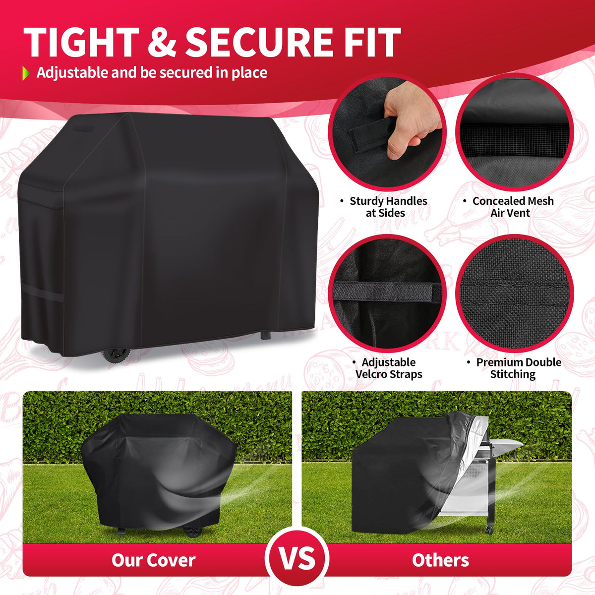 NEXCOVER 55-inch grill cover compatible with Weber and Char-Broil