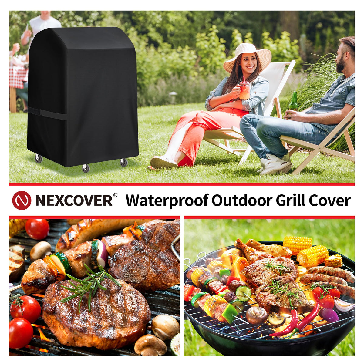 NEXCOVER grill cover folds compactly for storage when not in use.