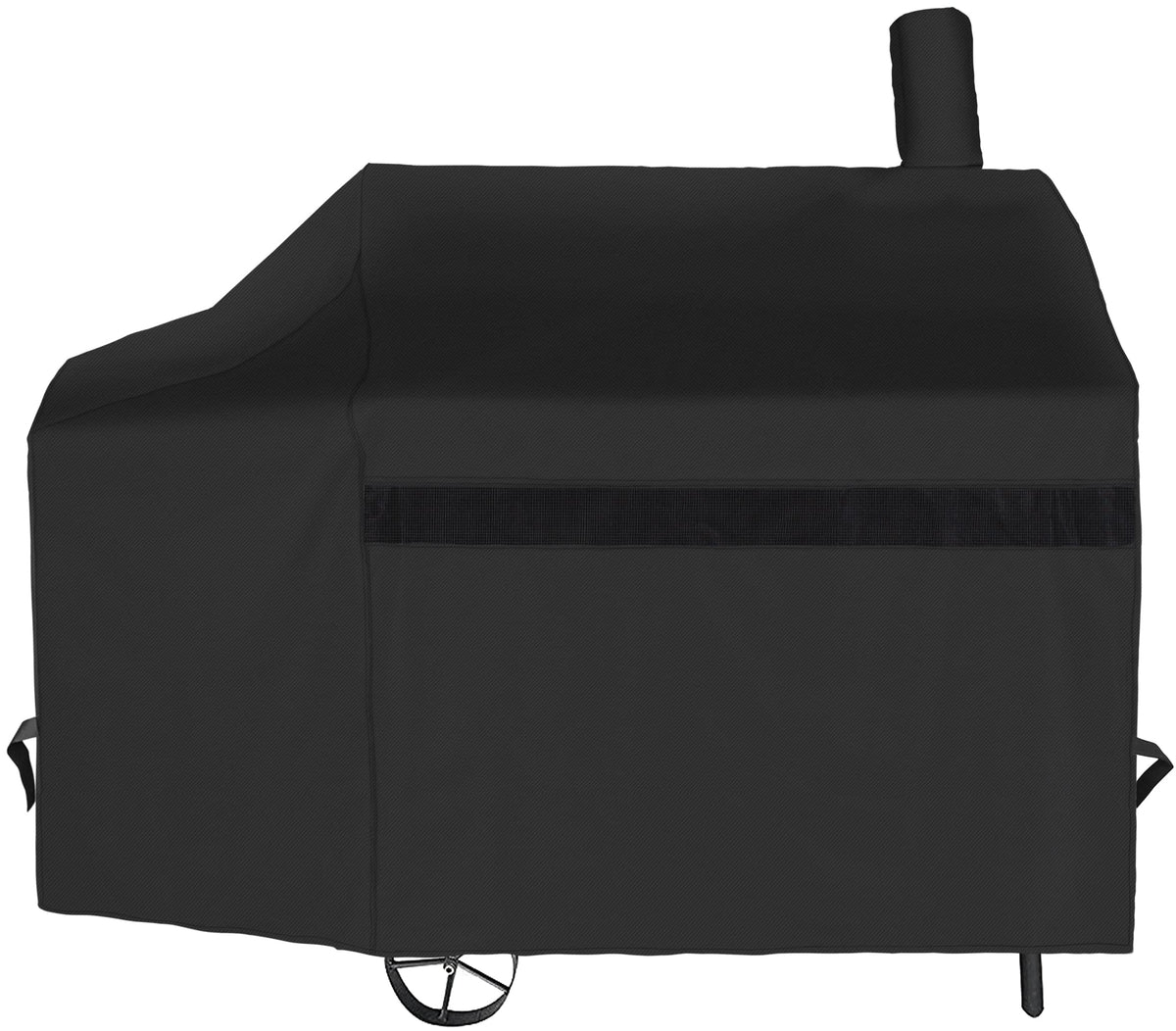 NEXCOVER offset smoker cover front view shields a 60W x 28D x 37.5H smoker from rain
