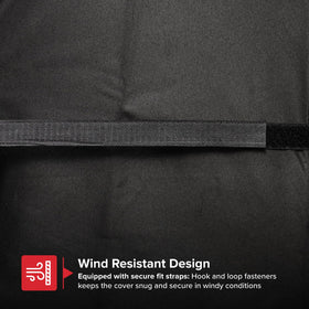 Nexgrill cover with adjustable straps stays secure during windy conditions.