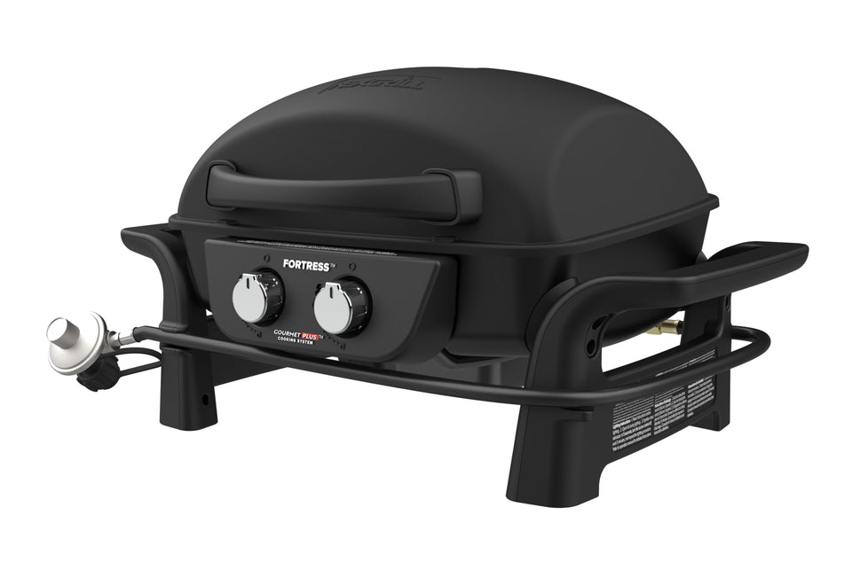 Nexgrill Fortress campsite grill with open lid for portable outdoor cooking.