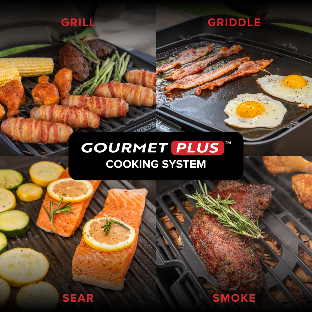 Nexgrill Fortress removable grates and Gourmet Plus griddle for easy conversion.