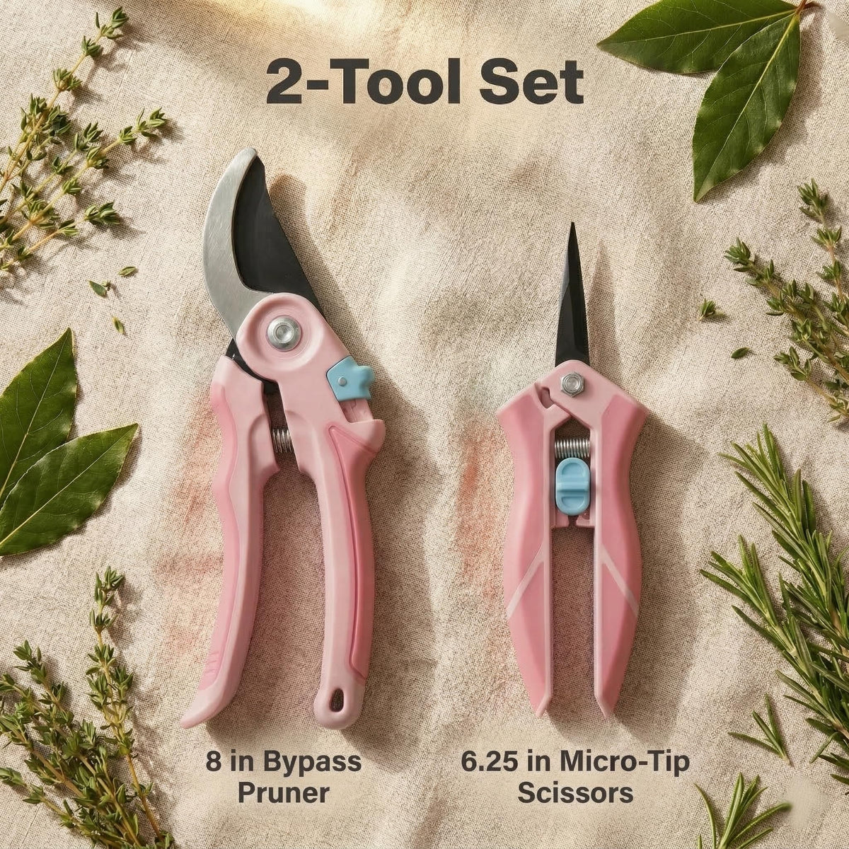 NEXON pink-handled two-pack garden clippers in action.