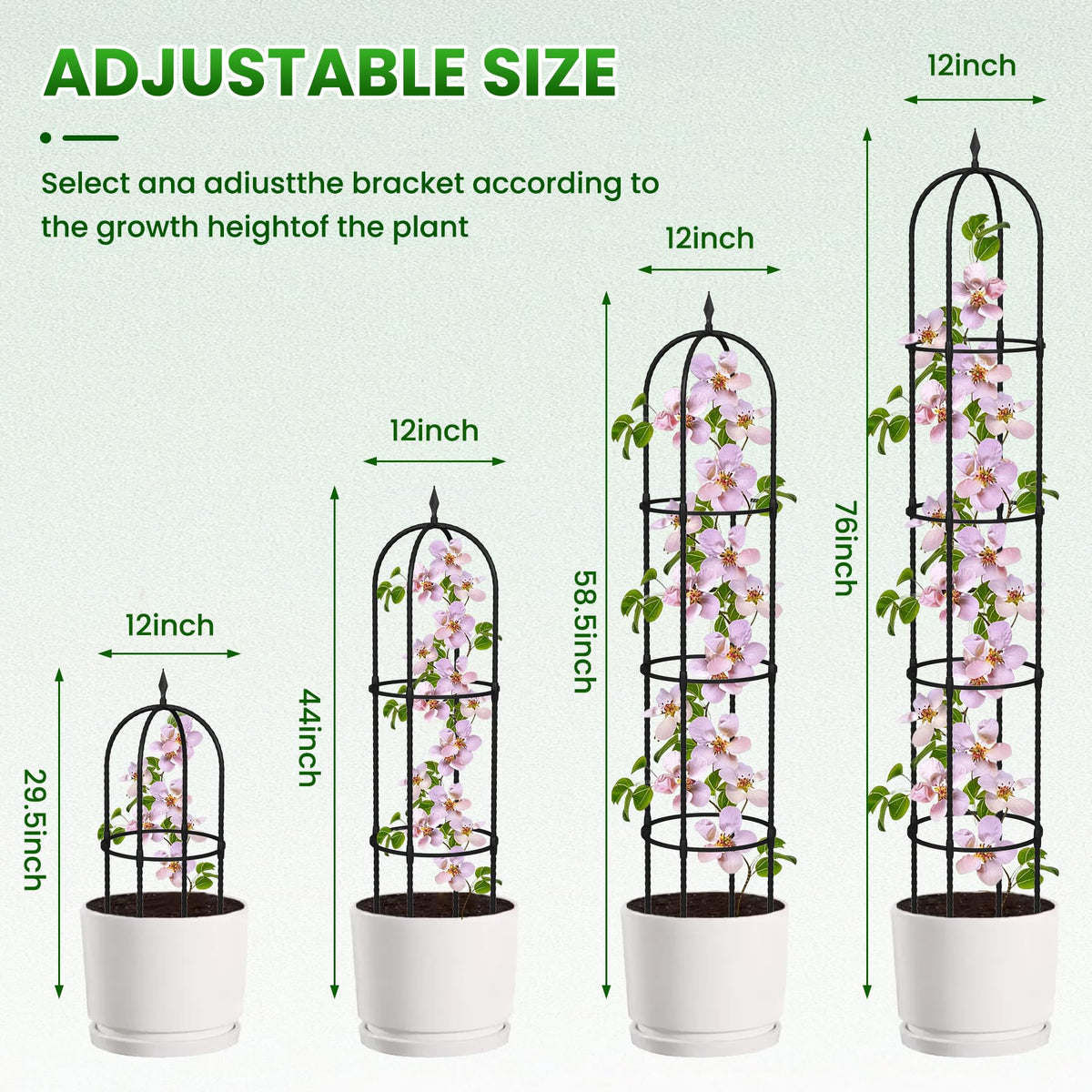Nexum Garden Obelisk Trellis showing four-tier adjustable height for growth