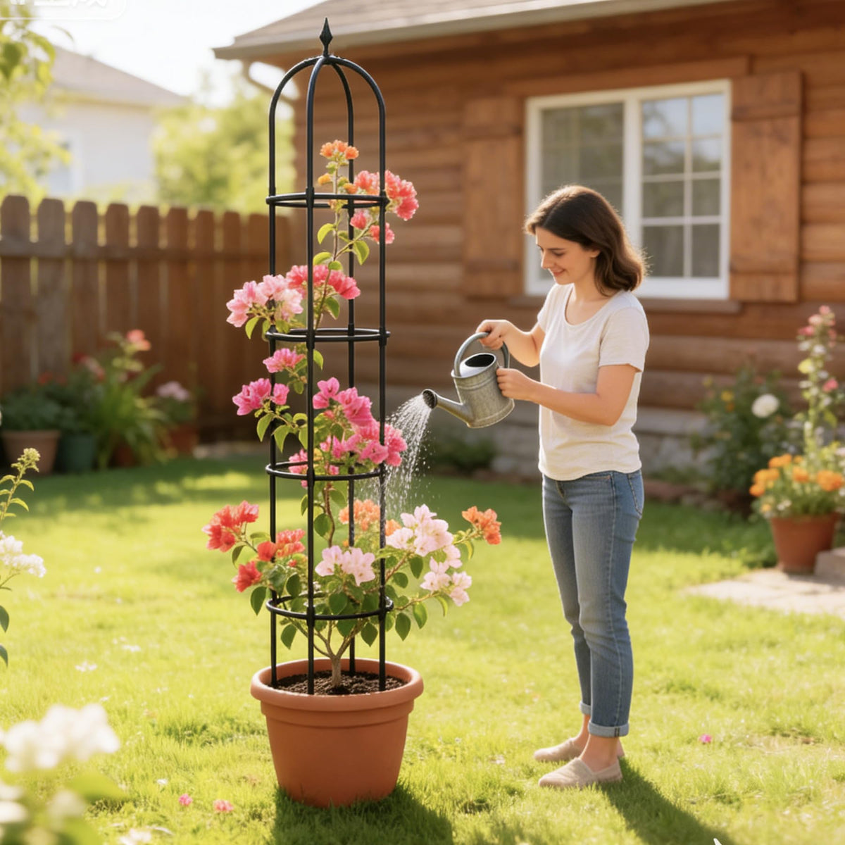Nexum Trellis with powder-coated black finish enhances outdoor spaces