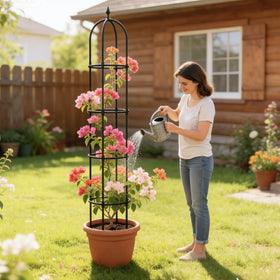 Nexum Trellis with powder-coated black finish enhances outdoor spaces