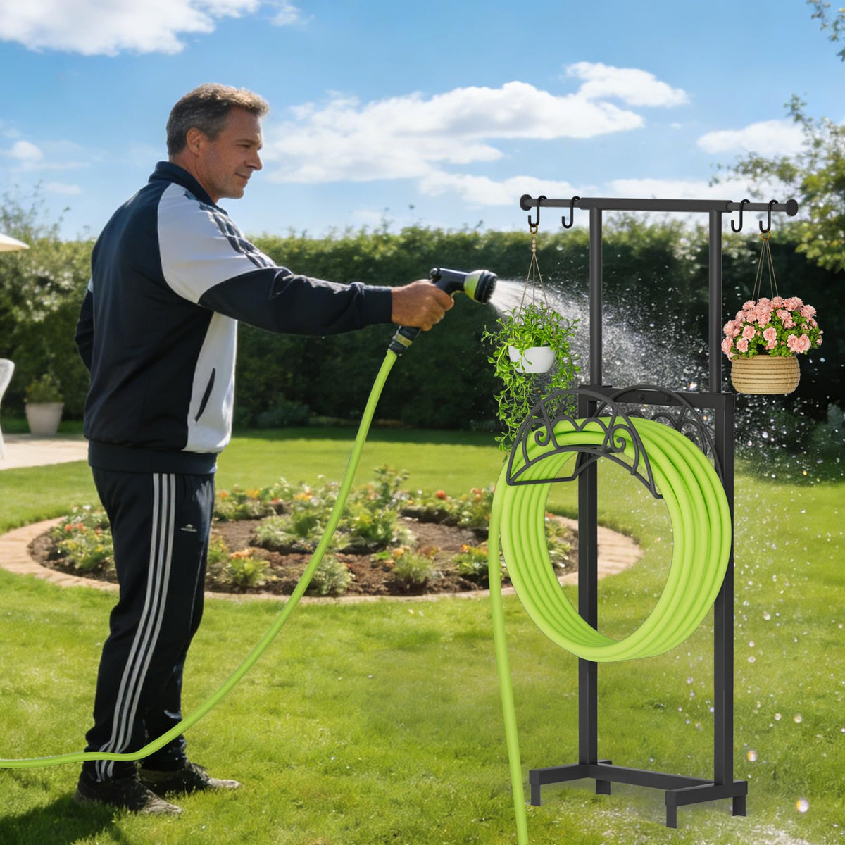 NEYCIL heavy-duty hose stand provides durable outdoor storage for your garden
