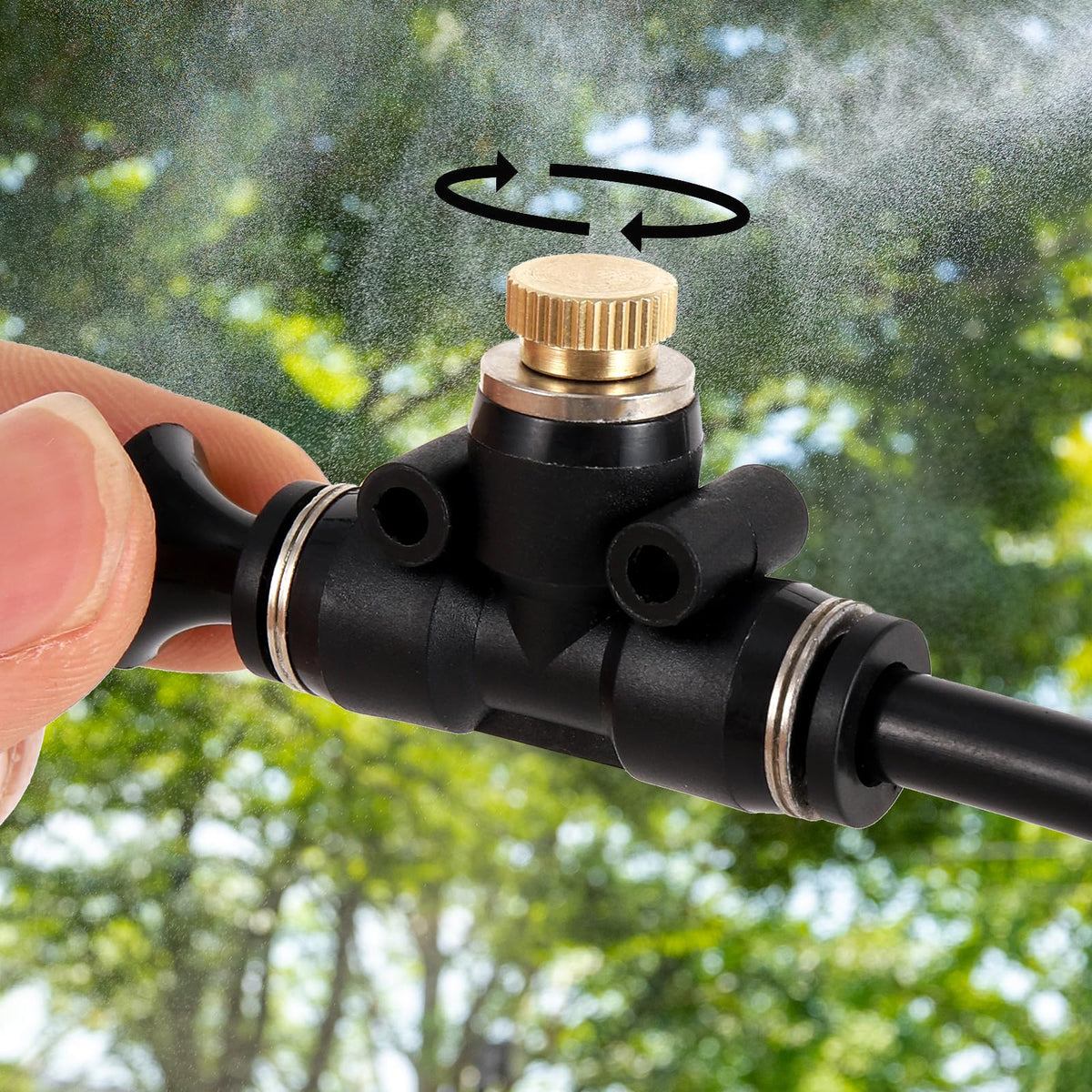 NFAMRZCAR brass nozzle plug sustains misting across shaded areas and planters.