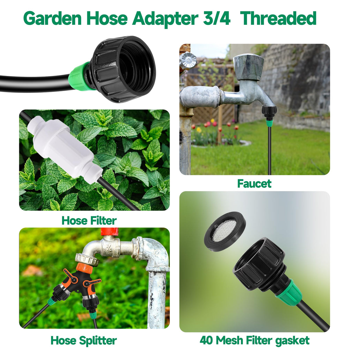 NFAMRZCAR garden hose adapter simplifies 3/4 to 1/4 inch connections.