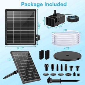 NFESOLAR solar fountain with eight nozzle patterns for varied water displays.