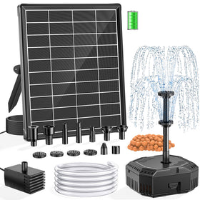 NFESOLAR panel-to-pump-setup showing solar powered fountain in a garden