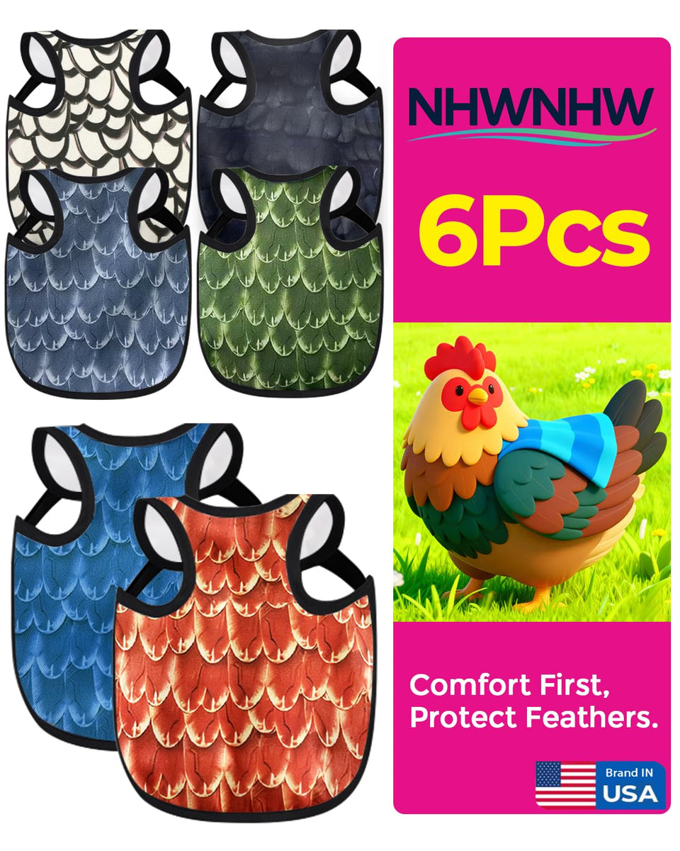 NHWNHW chicken saddles on a hen's back provide full coverage and feather protection.