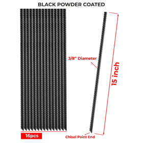 NHZ black powder coated steel stakes resist rust for outdoor use.