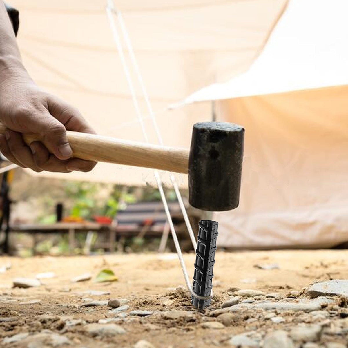 NHZ easy-installation chisel point penetrates hard soil with a hammer.