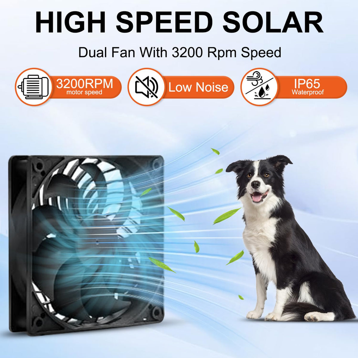 NHZOTUD 15W solar panel with dual waterproof fans provides daytime cooling.