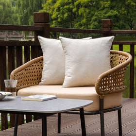 Lotus leaf coating on NiNi ALL pillow cover repels water for outdoor use.