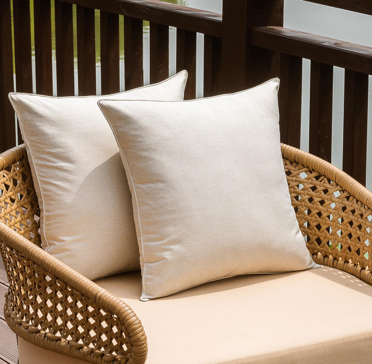 NiNi ALL outdoor beige pillow cover 18x18 with waterproof coating for patio cushions.