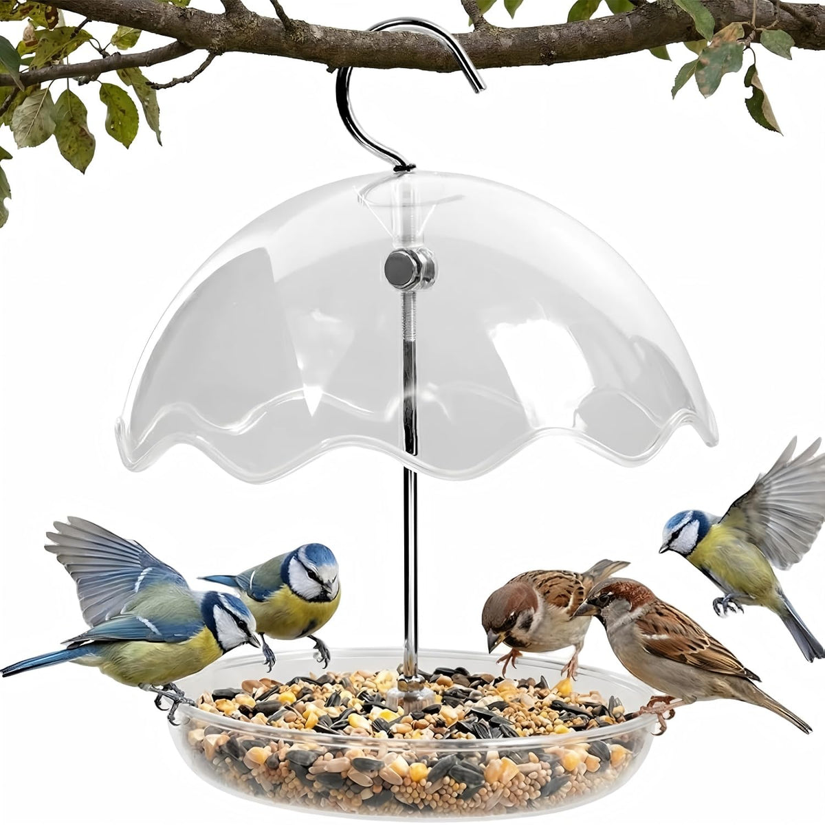 NICAI Kitchen hanging platform bird feeder with rain shield for outdoor use