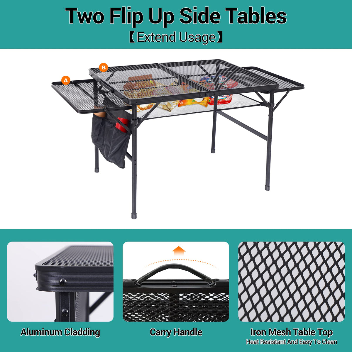 Nice C folding grill table carry handle for effortless transport to picnics.