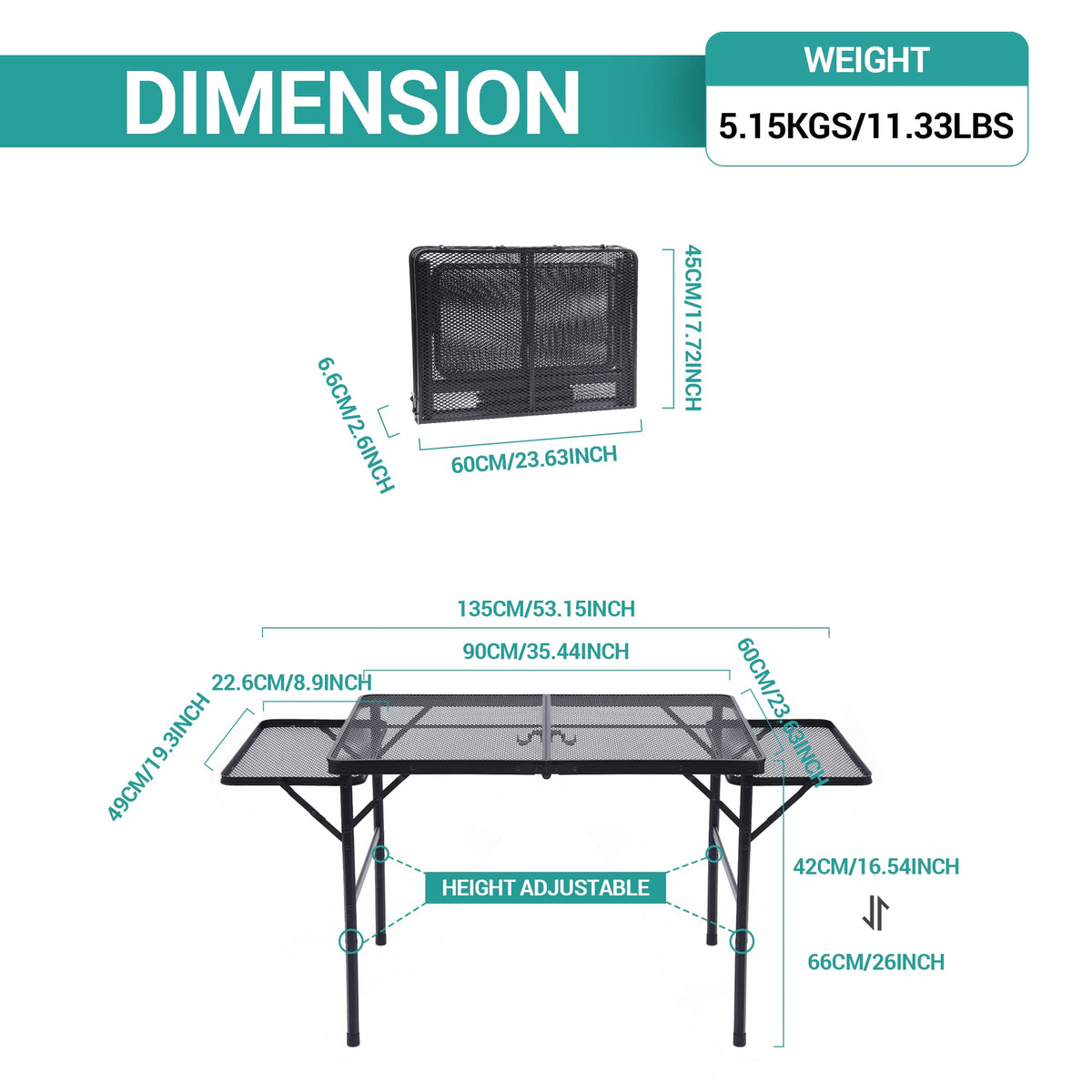 Nice C folding grill table folds flat for compact storage.