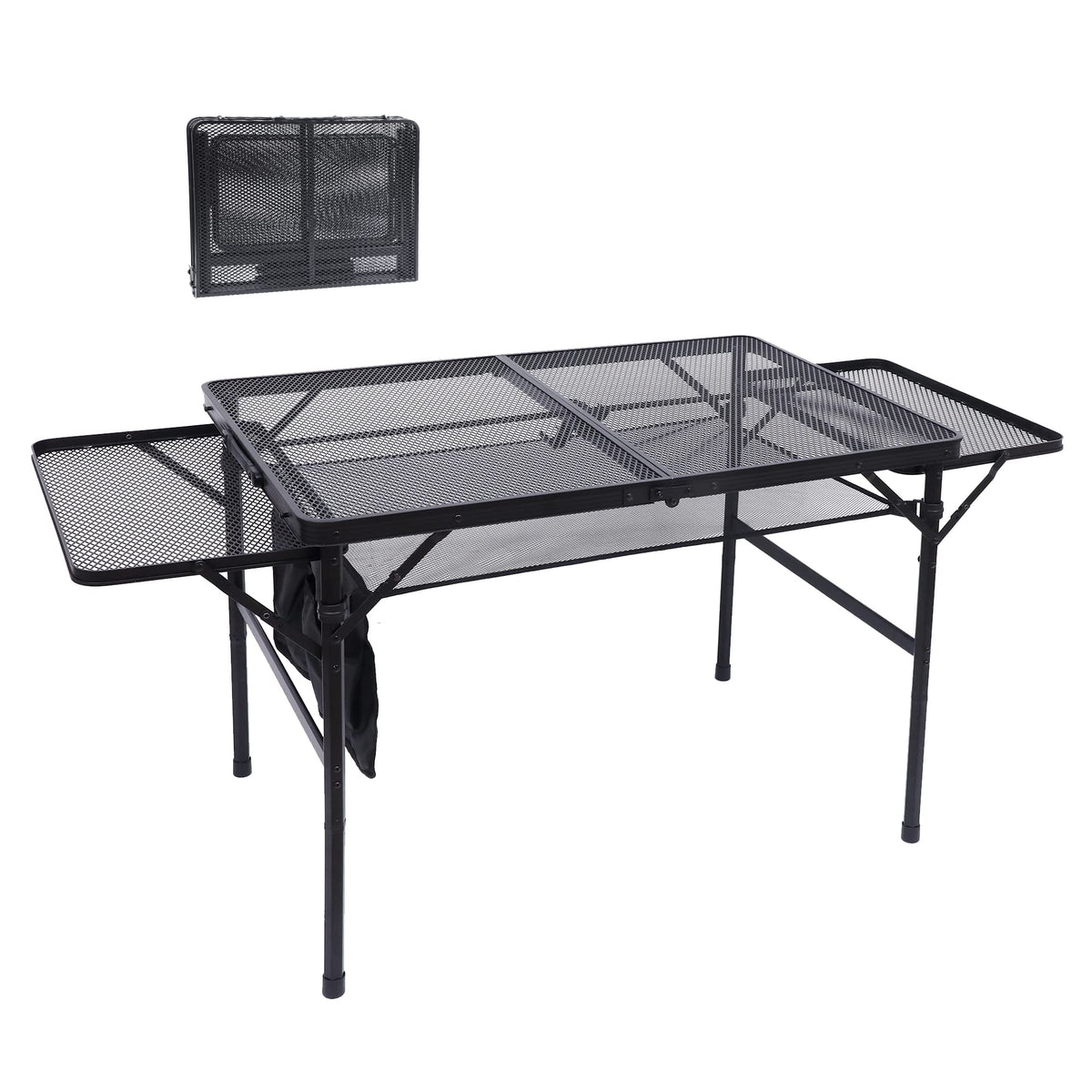 Nice C folding grill table top extended for outdoor cooking and easy food prep.