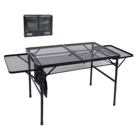 Nice C folding grill table top extended for outdoor cooking and easy food prep.