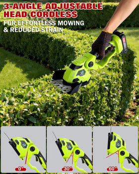 Nicklaua adjustable cutting angle for versatile hedge trimming positions.