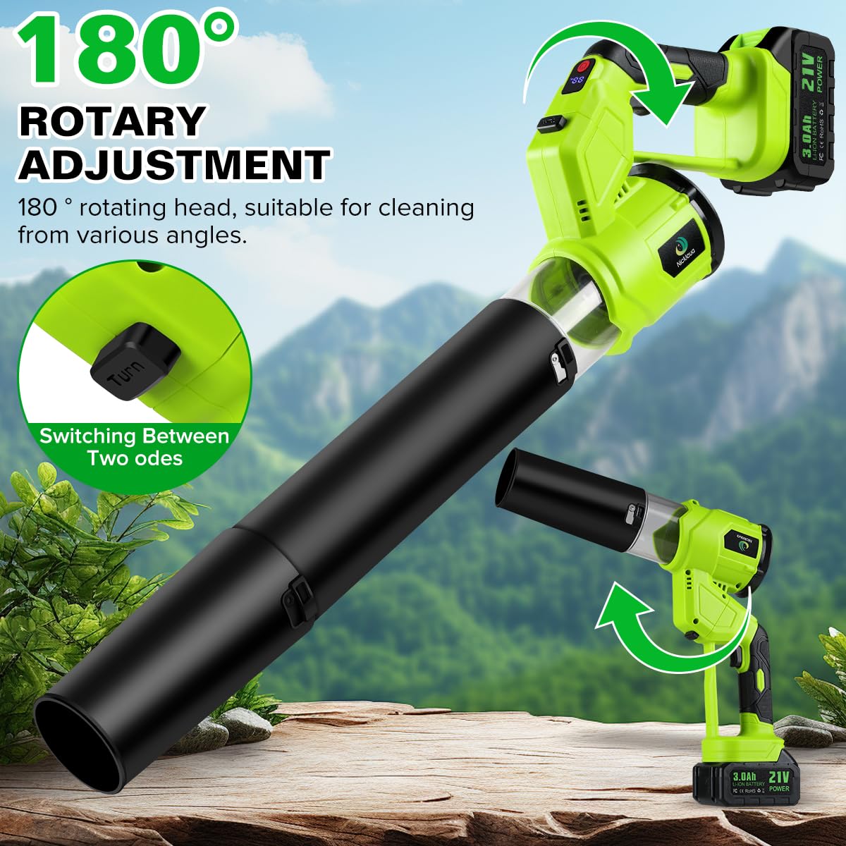 Nicklaua blower two batteries and charger enabling longer operation.