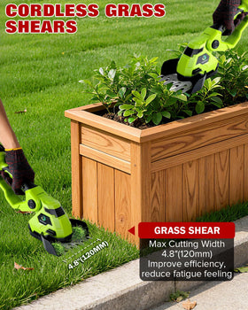 Nicklaua grass collector box keeps debris away from plants during trimming.