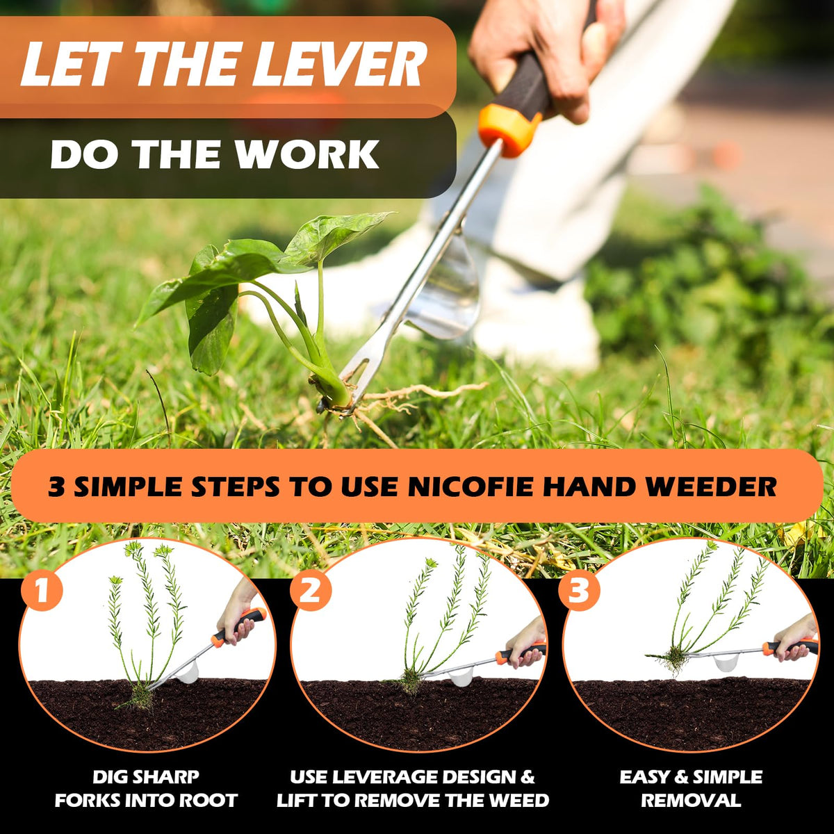 Nicofie 2026 uprooting hand weeder applying leverage to roots